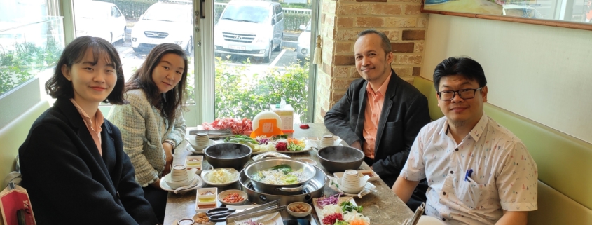 Hendrik and Teduh (Informatics UII) with Prof. Jihyun Park, Director of International Center, Youngsan University, and Ayla