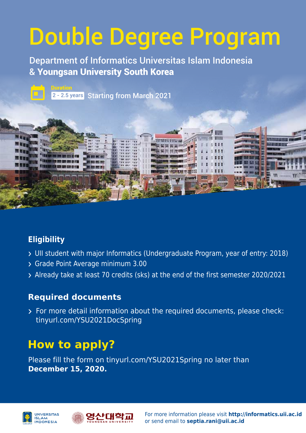 Double Degree Youngsan University South Korea 2021 Spring