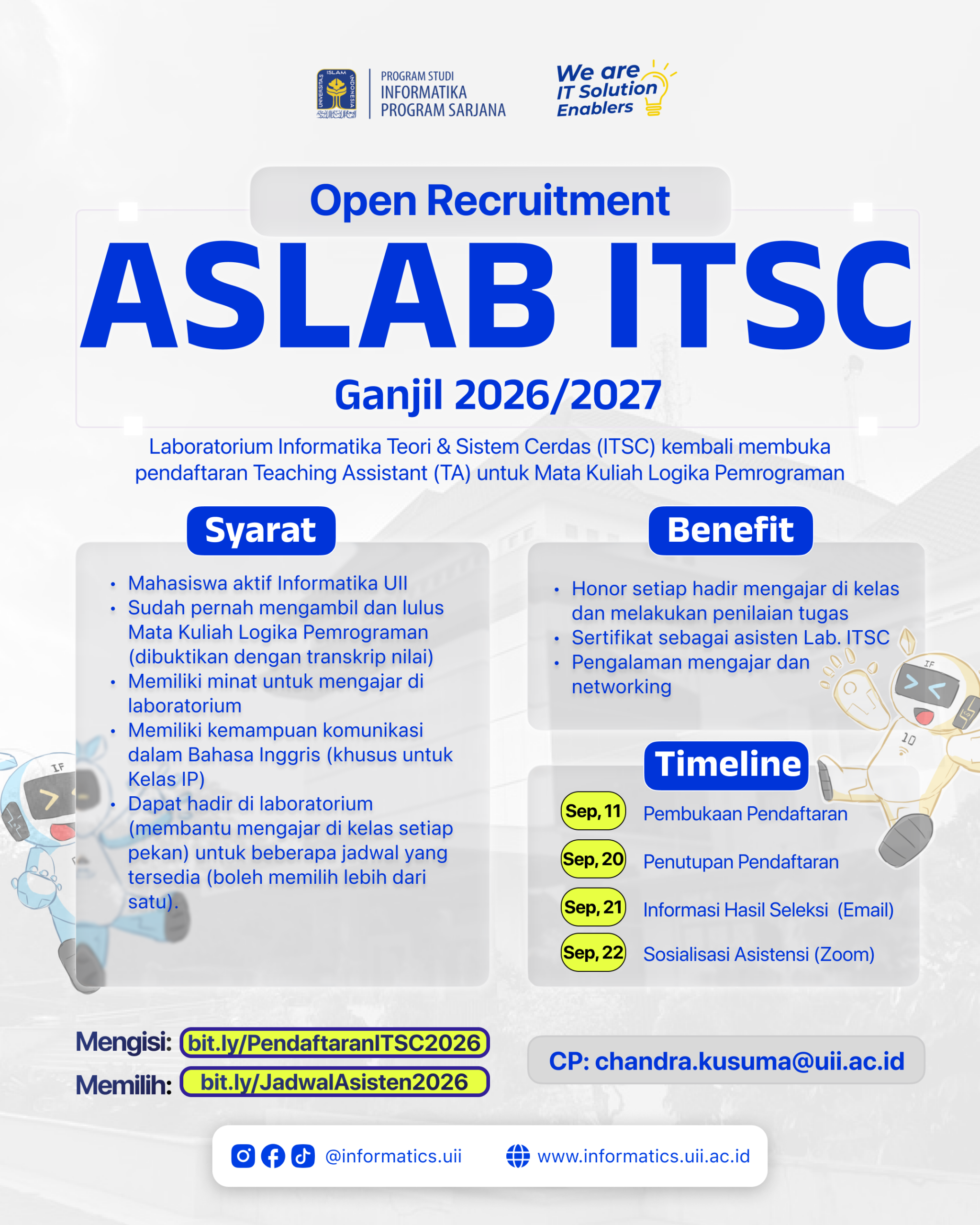 Open Recruitment Asisten Laboratorium ITSC Semester Ganjil Tahun Akademik 2026/2027
