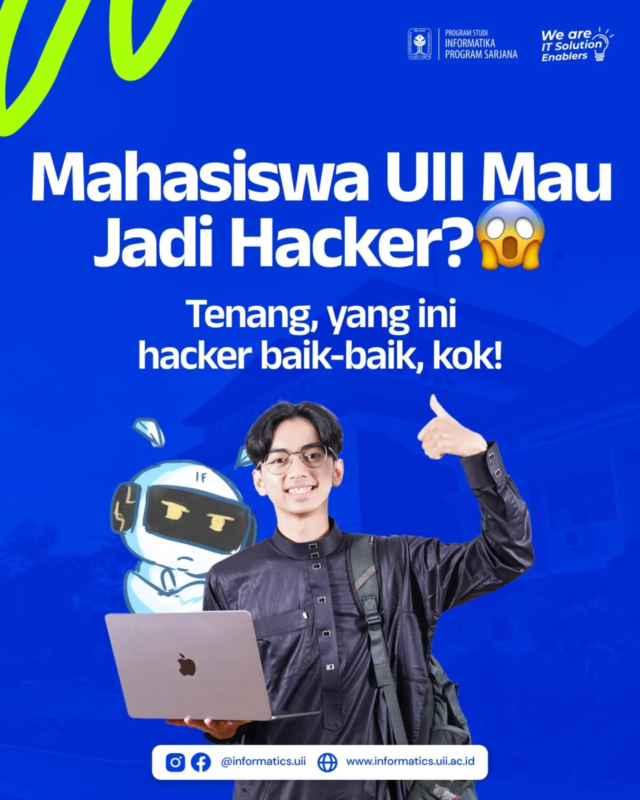 Emang boleh ya? Tapi, hacker yang satu ini beda, Sob! Ini hacker baik-baik 👀
Buat Sobat Zenfor yang penasaran apa aja sih pekerjaan seorang hacker, jawabannya bisa kamu temuin di mata kuliah Keamanan Siber dan Informasi. Kamu bisa ambil mata kuliah pilihan ini mulai dari semester 5, ya!
Ngerasa ga cocok jadi hacker? Yuk, check info lengkapnya di postingan ini! ☝🏻

#informaticsuii #informatikauii #BedahMataKuliahBarengTiko #siber #cybersecurity #keamanansiber #informatika