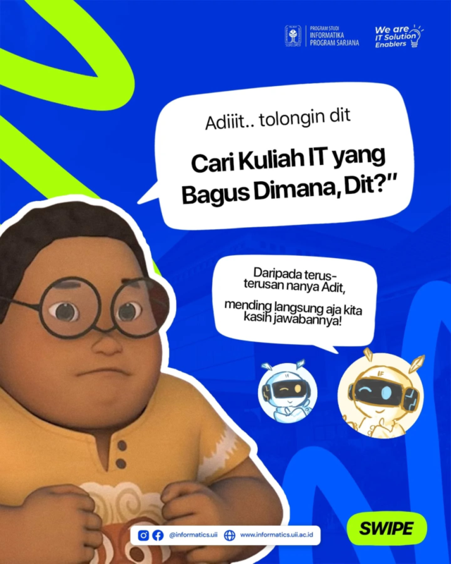 Mau kuliah IT di Jogja? Yuk, intip bocoran jalur masuknya di sini! 🤫
Untuk informasi lengkap Penerimaan Mahasiswa Baru, langsung cek di pmb.uii.ac.id
Jangan sampai ketinggalan, ya! 🤩

#informaticsuii #informatikauii #uiiyogyakarta #pmbuii2025 #snbt #snbt2025 #penerimaanmahasiswabaru #pmbuii #itsolutionenablers #informatika
