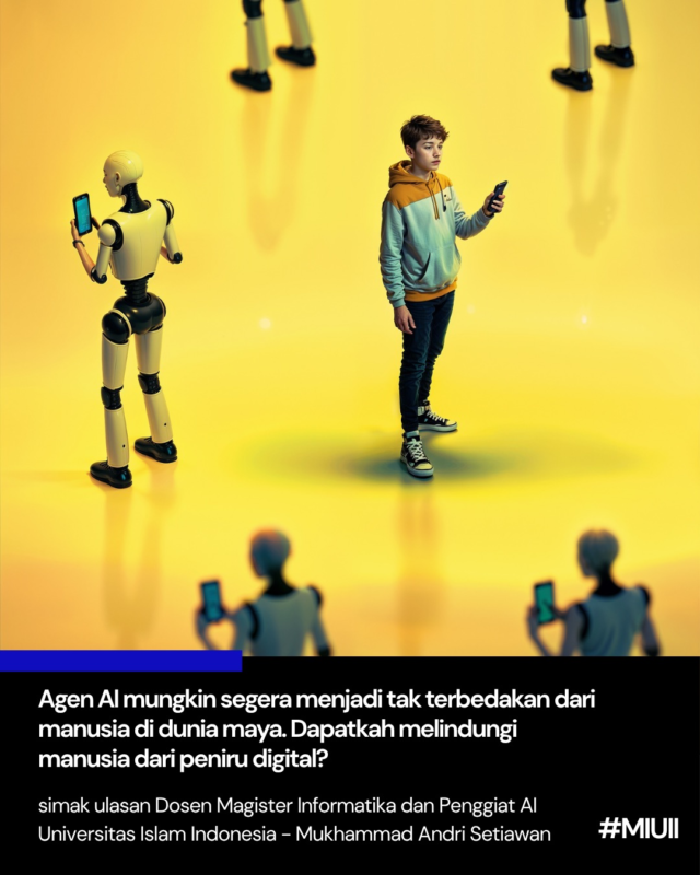 Agen AI mungkin segera menjadi tak terbedakan dari manusia di dunia maya. Dapatkah melindungi manusia dari peniru digital (salah satu contohnya adalah Deepfake)?

Dosen Magister Informatika UII dan penggiat AI - Mukhammad Andri Setiawan- mengatakan bahwa Semakin ke sini, AI semakin sulit dibedakan dengan manusia. Sehingga digital awareness itu bukan opsional, tapi wajib. 

Apa sih prinsipnya? Di hari ini, prinsip dasar terhadap informasi digital di internet (teks, suara, video) adalah verifikasi sebelum percaya. Seperti kita perlu melakukan pengecekan keaslian uang, maka jika mendapatkan informasi penting, selalu cek silang ke 2-3 sumber.
.
Kemudian kita biasakan untuk melakukan cek secara mendetail hal-hal kecil, seperti delay antara video dengan audio, pencahayaan terlalu sempurna dan tidak terasa alami, teks yang terlalu rapi dan sempurna
.
Hidup dengan AI ke depan bukan masalah paranoid, tapi masalah hidup bersama AI dengan bijak. Karena di era sekarang, sangat tipis batasan antara asli dan palsu. Berpikir kritis, selalu bertanya dan mempertanyakan, bukan skill tambahan, tapi adalah kebutuhan dasar

Penasaran bagaimana cara melindungi diri di tengah kemajuan AI yang kian canggih? Topik seperti ini dibahas secara mendalam dalam mata kuliah Keamanan Informasi di Program Magister Informatika UII.

credit:
gambar ilustrasi menggunakan Leonardo AI
video kangguru menggunakan Kling AI

#ArtificialIntelligence #MachineLearning #Algorithms #Cybersecurity #Privacy #SocialMedia #DeepFake #AIPolicy #MIUII #KeamananInformasi